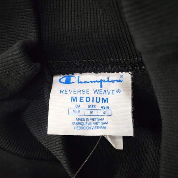 Champion Life Reverse Weave Mockneck Crew, Chenille Vintage Logo Black Applique - Picture 11 of 12